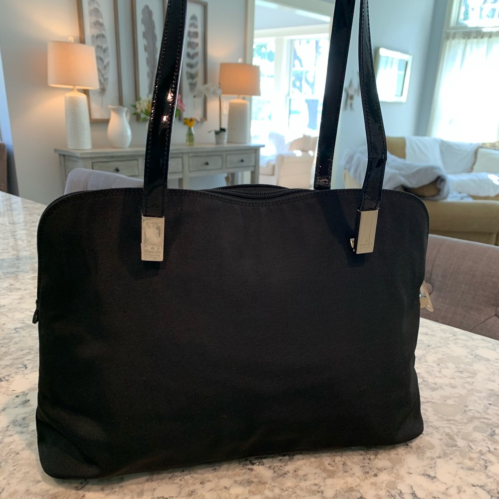 Gucci black fabric/patent Bag Purse Satchel